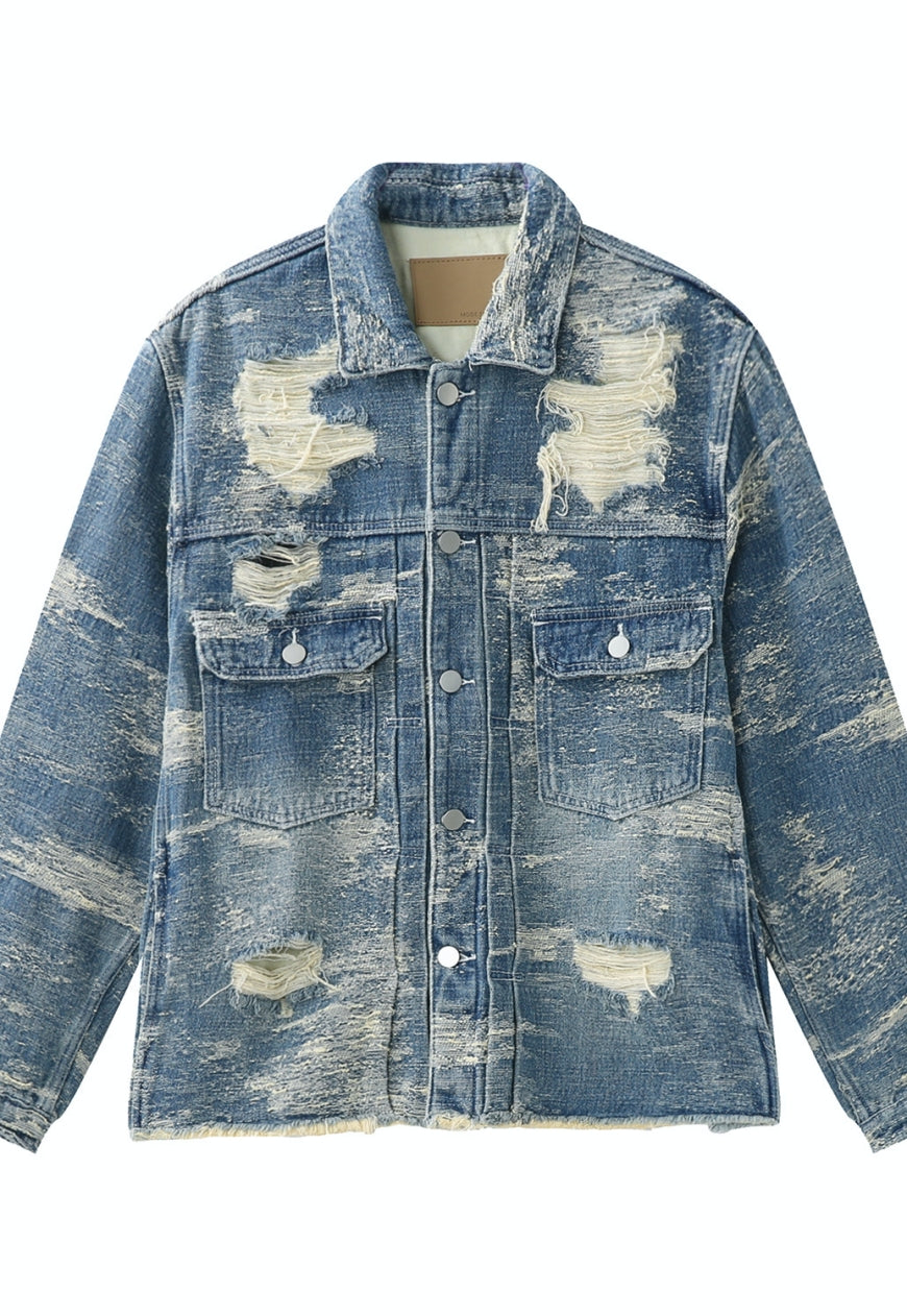 Men's Frayed Denim Jeans Jacket