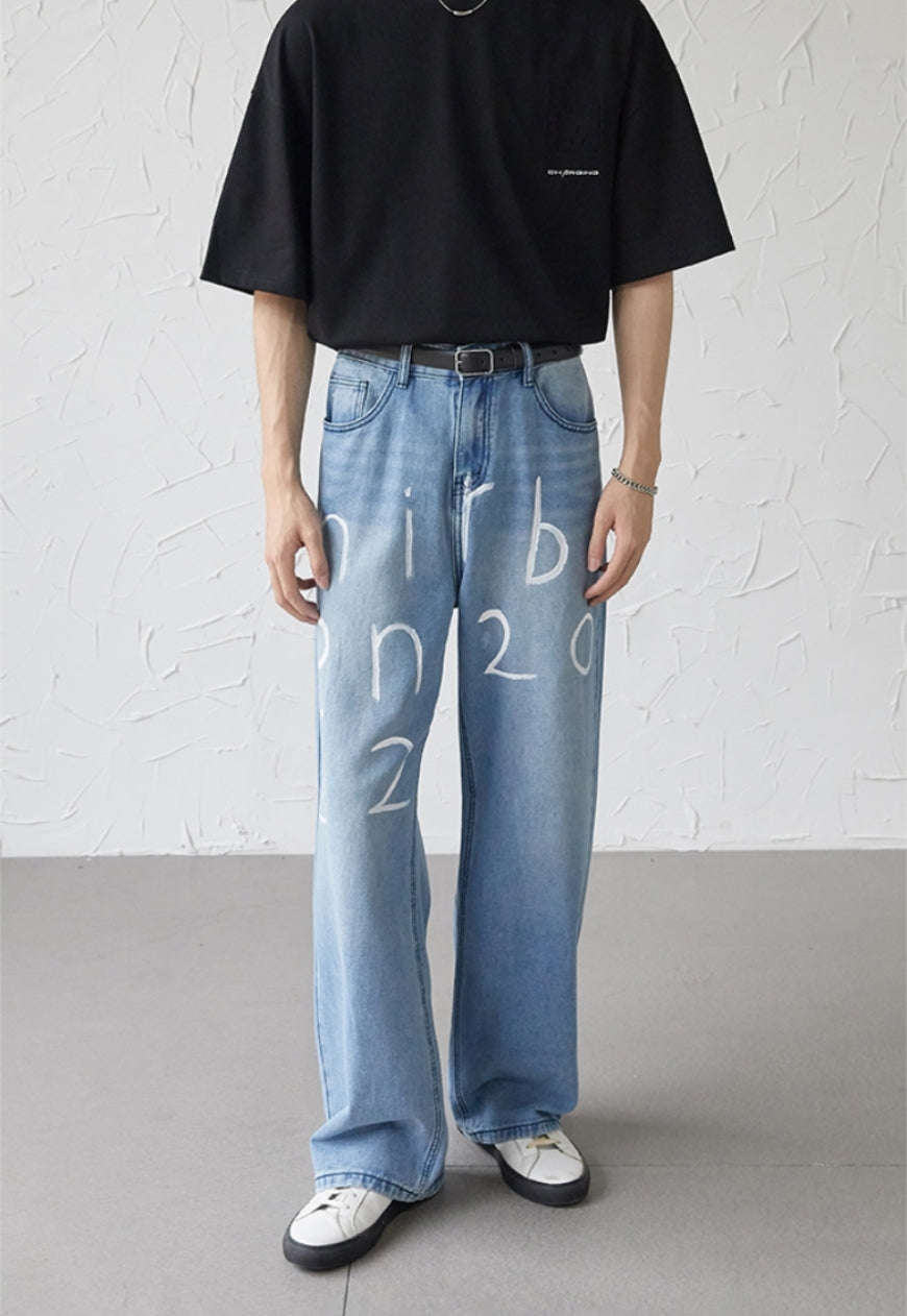 UZIP DESIGN Men's text design jeans