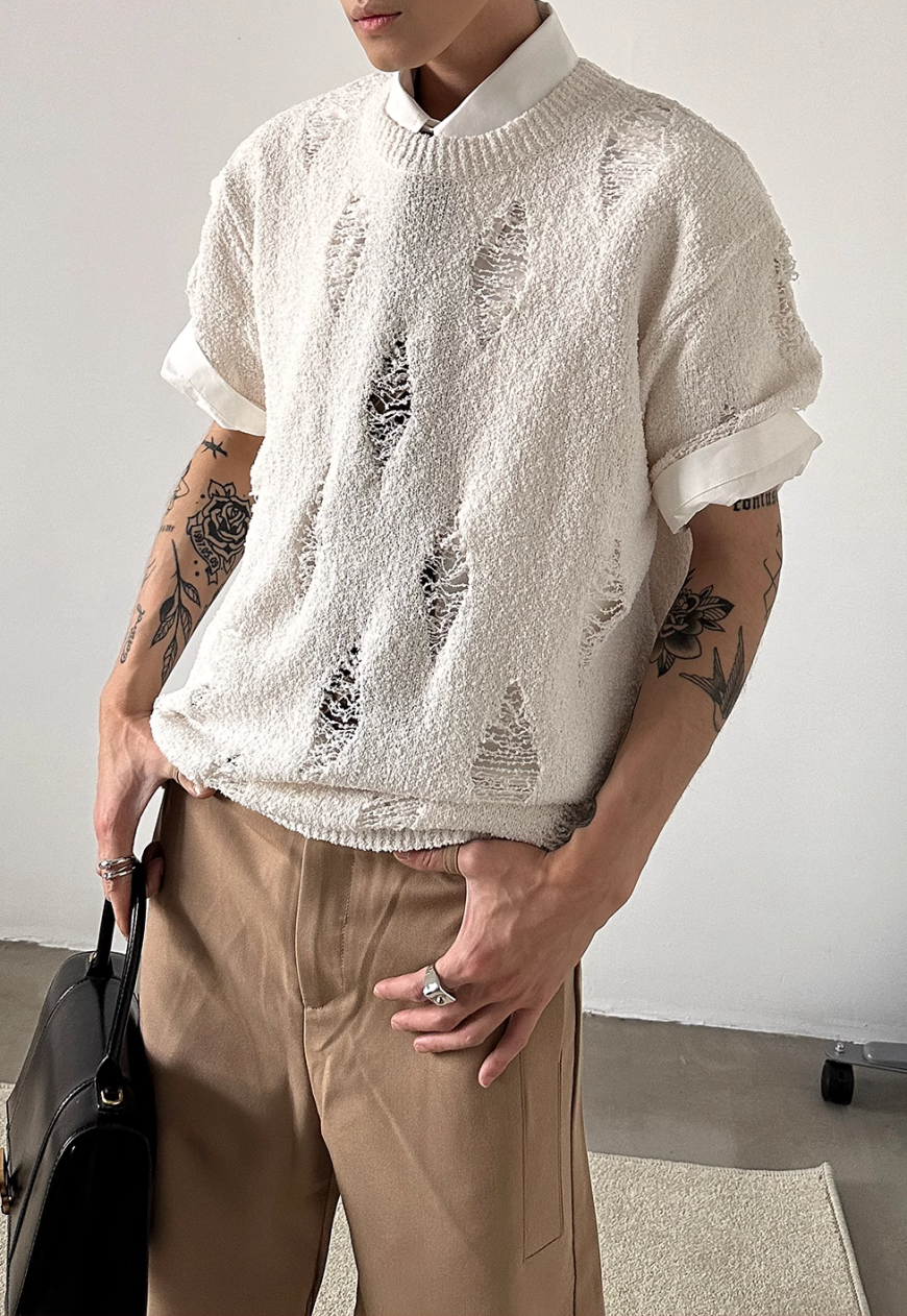 Men's Design brushed hole knit sweater