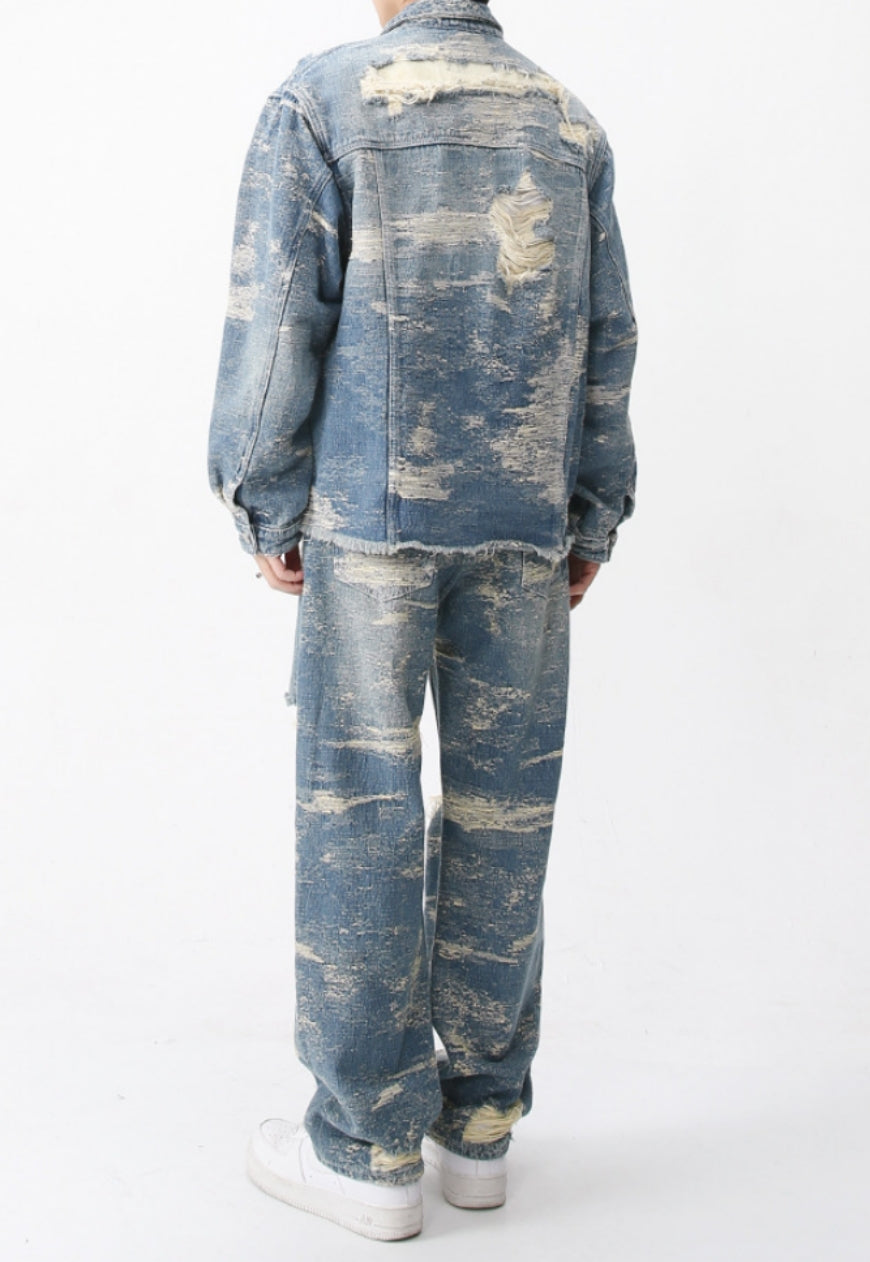 Men's Frayed Denim Jeans Jacket
