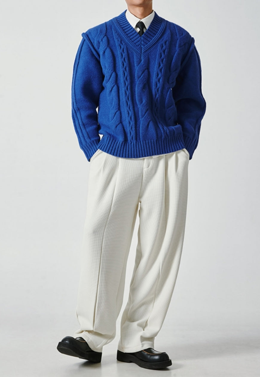 Men's V-neck linen pattern sweater
