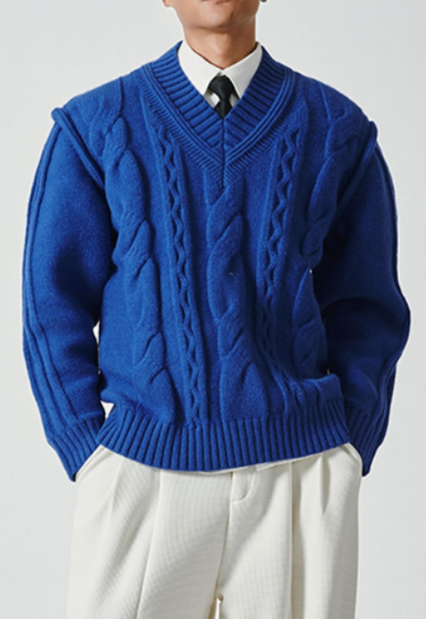 Men's V-neck linen pattern sweater
