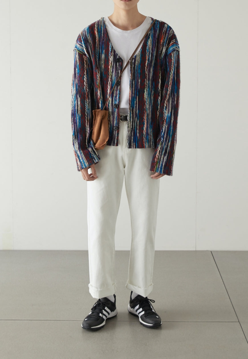 MEN'S Retro V-neck colorful striped jacket