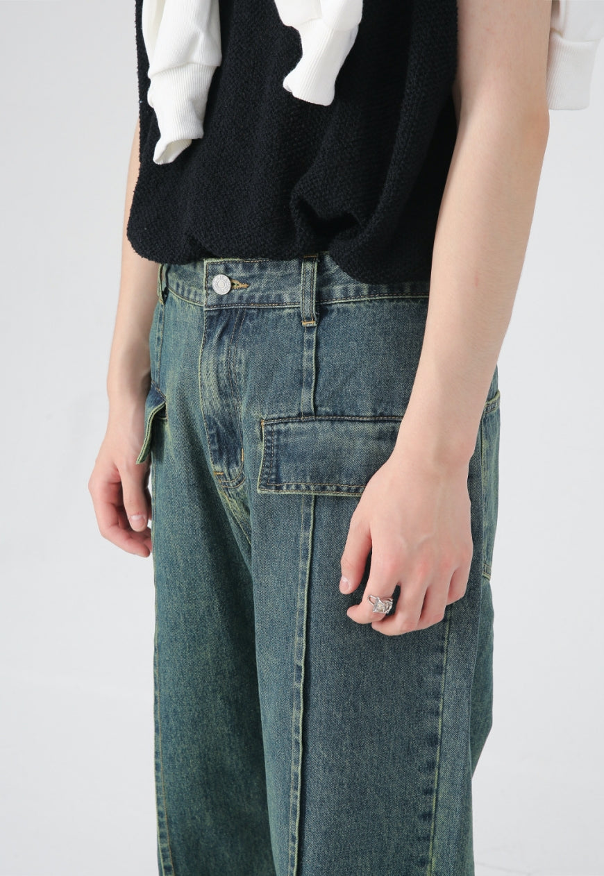 UZIP DESIGN Unisex Nostalgic Green Design Jeans