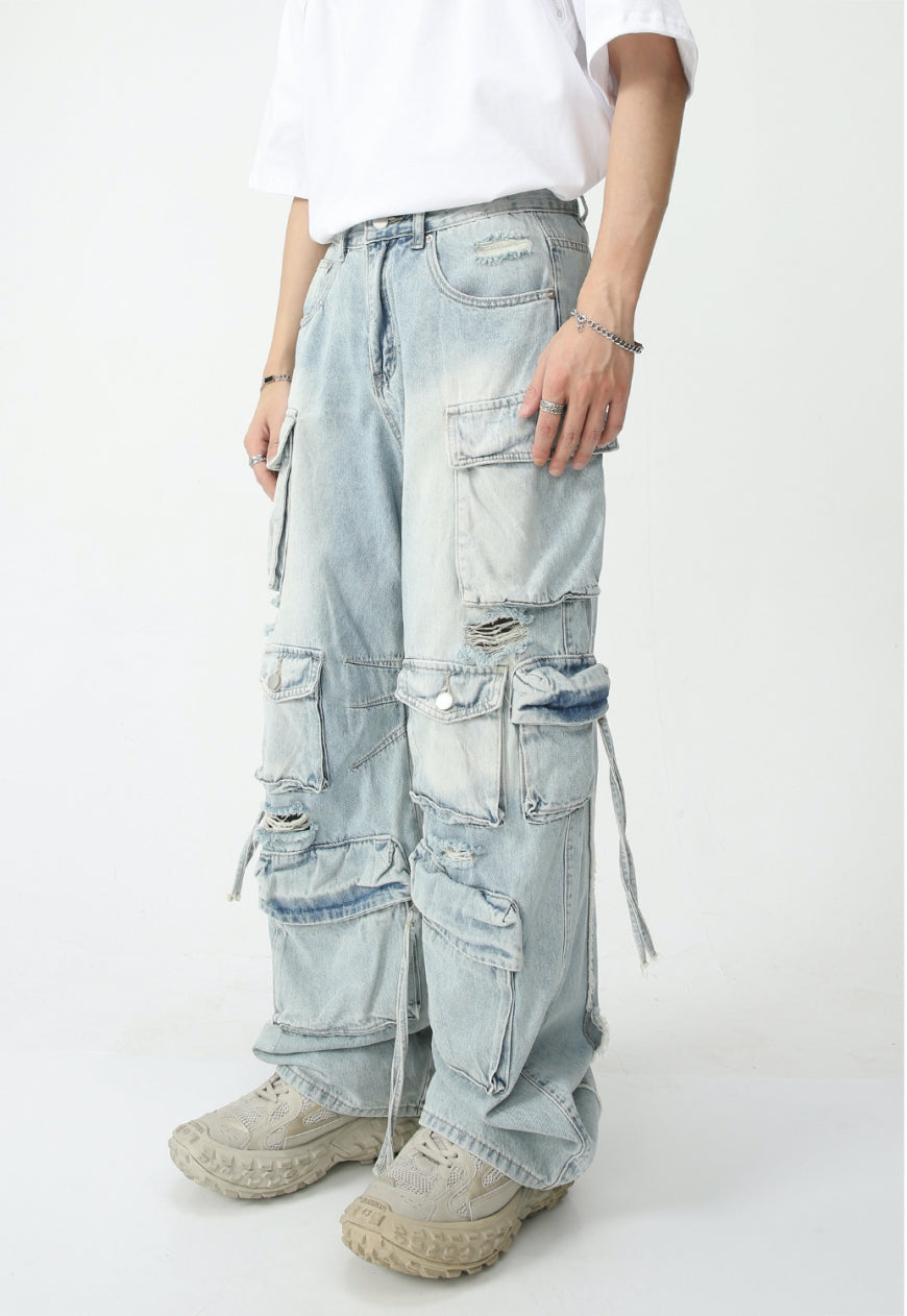 Men's Pocket Destroyed Cargo Jeans