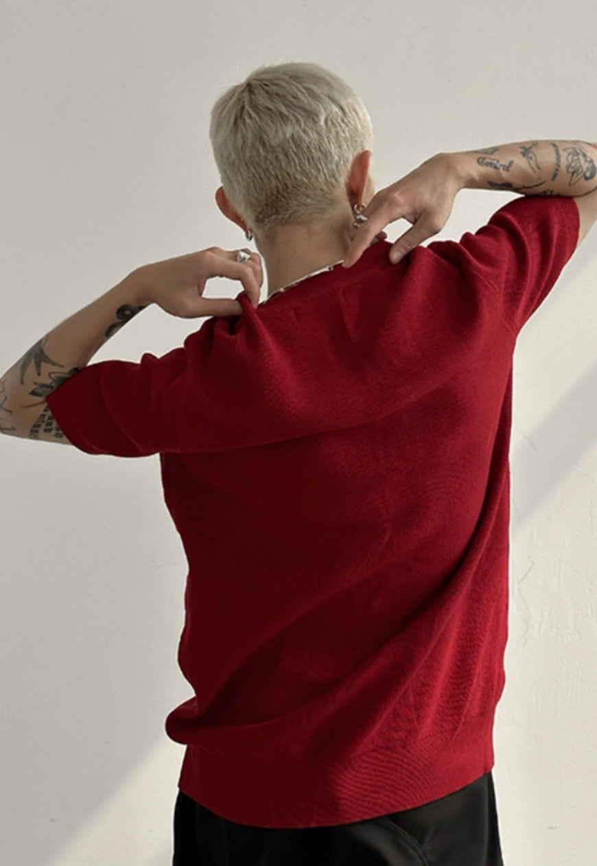 Men's Metal Buckle V-Neck Knit Top
