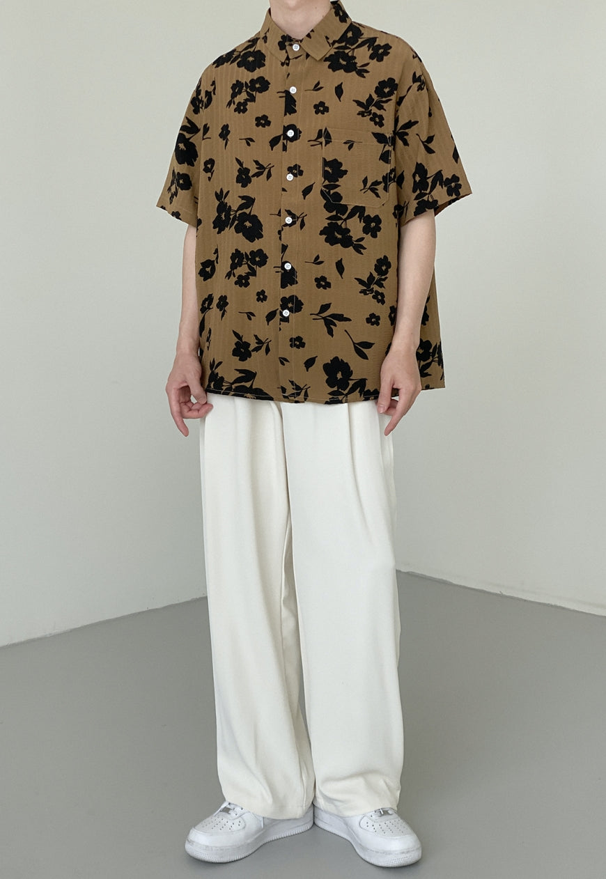 UZIP DESIGN Men's Vintage Flower Short Sleeve Shirt