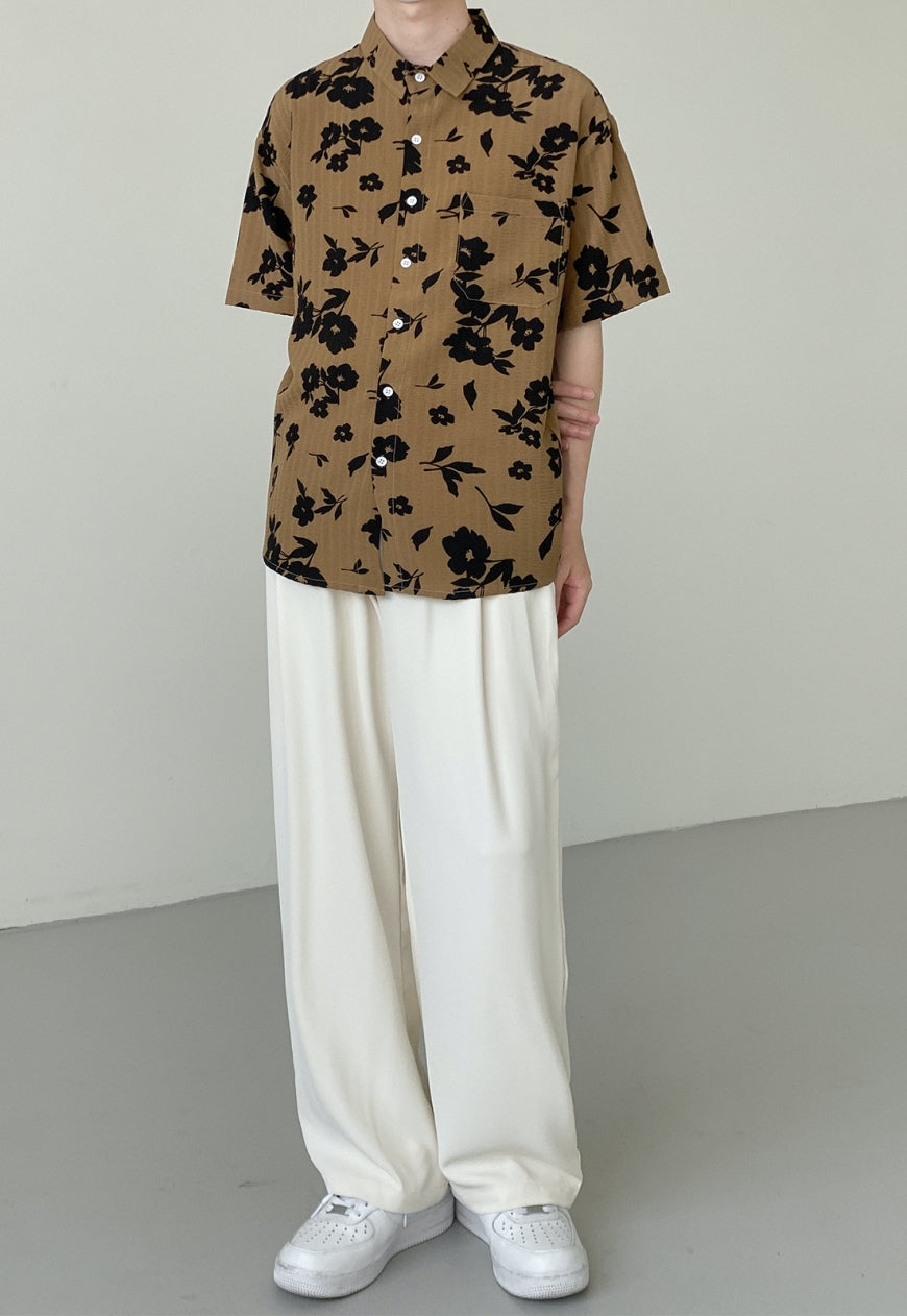 UZIP DESIGN Men's Vintage Flower Short Sleeve Shirt