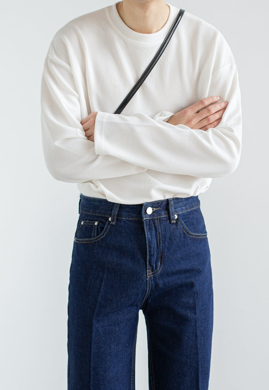 Men's Spring solid color round neck t-shirt