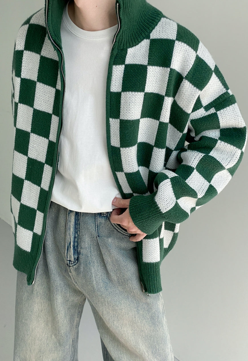 UZIP DESIGN Men's Checkerboard Knit Cardigan
