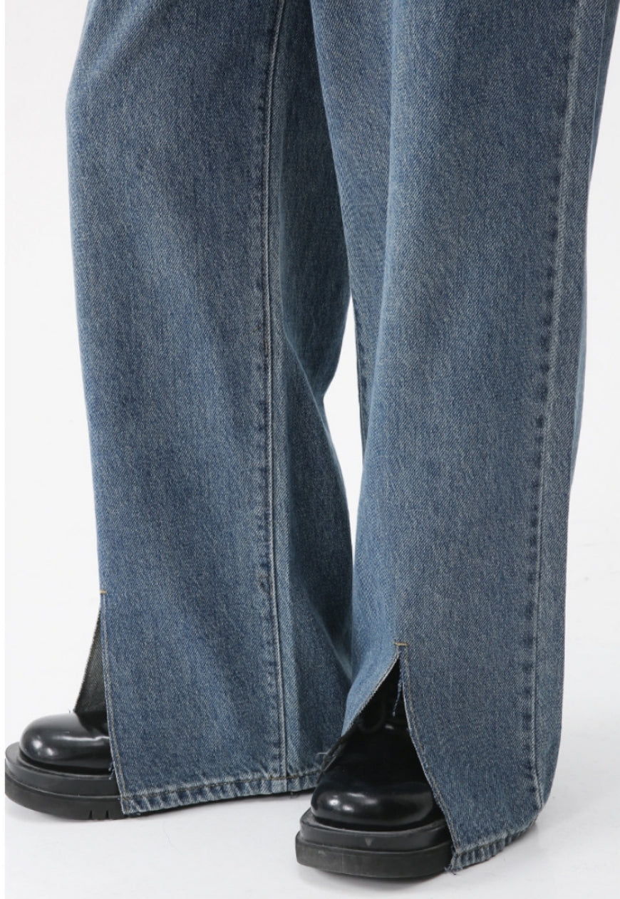 Men's slit denim trousers