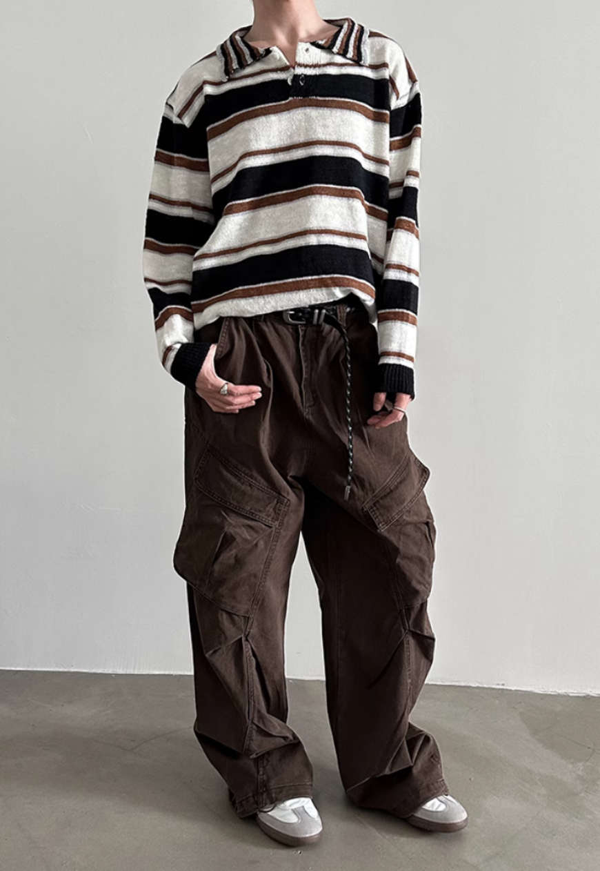 Men's rainbow striped polo sweater