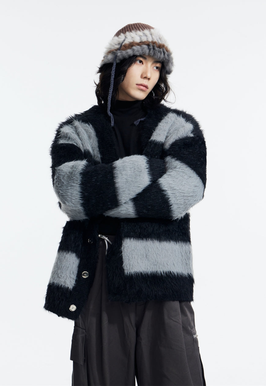 Men's striped design cardigan sweater