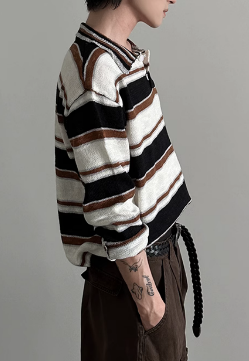 Men's rainbow striped polo sweater