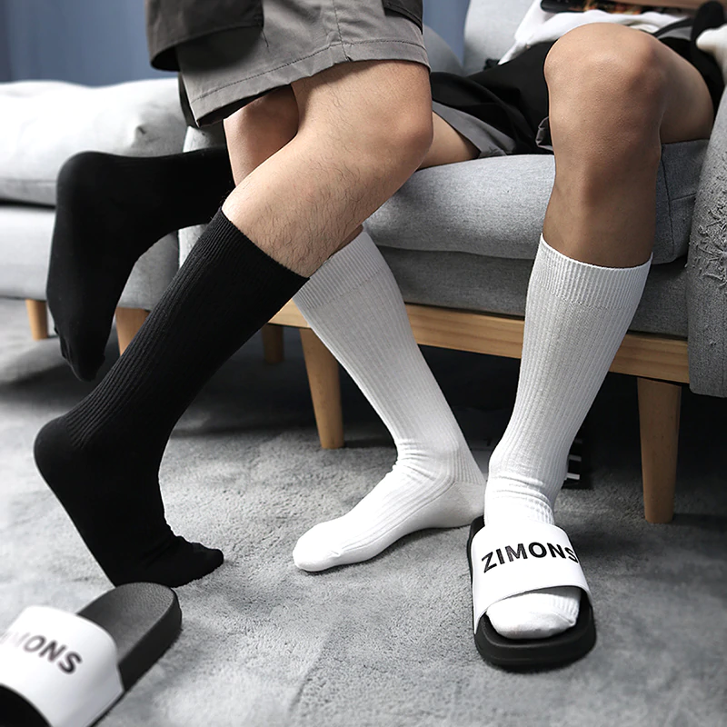 Men's Black White Mid-length Socks