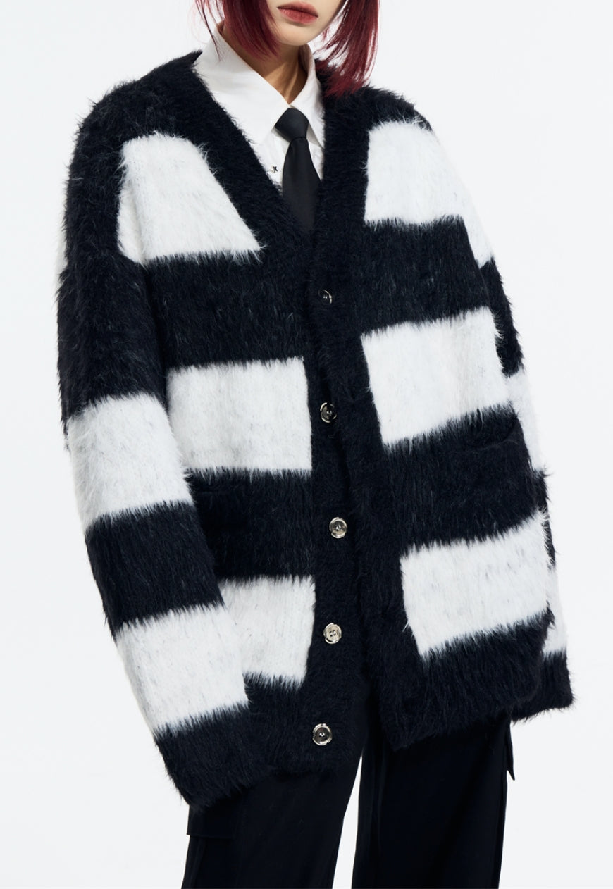 Men's striped design cardigan sweater