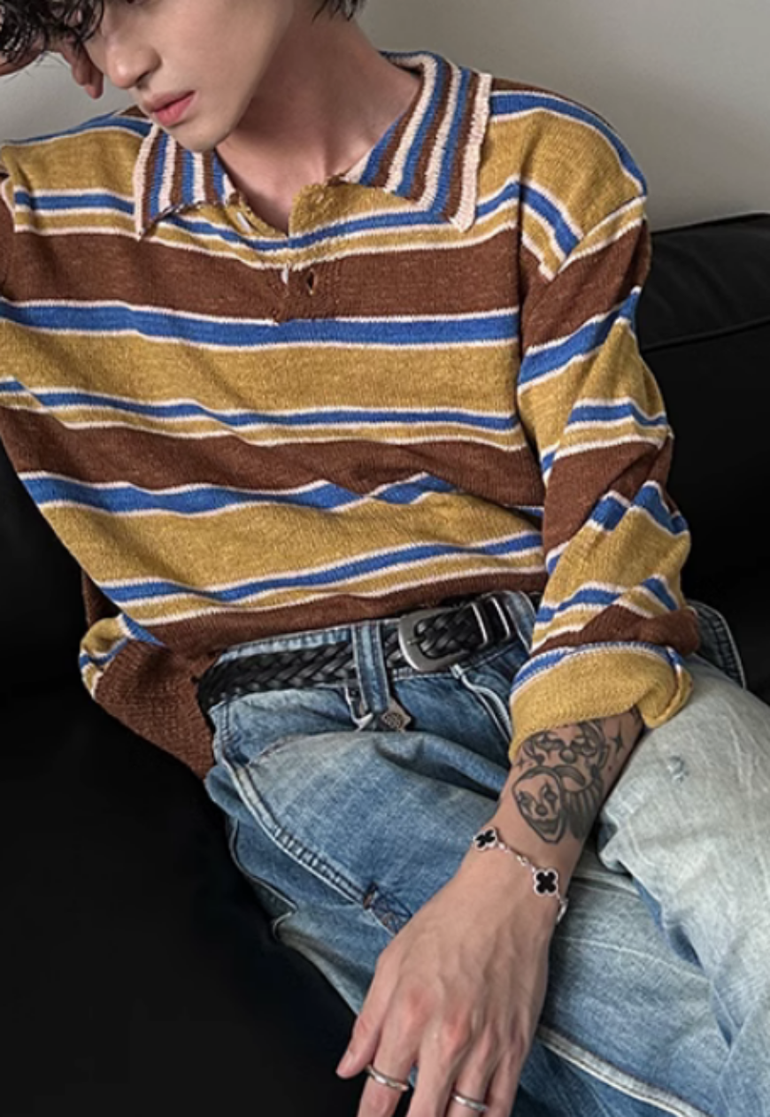 Men's rainbow striped polo sweater