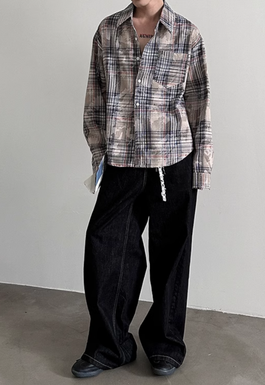 Men's Camouflage plaid long-sleeved shirt