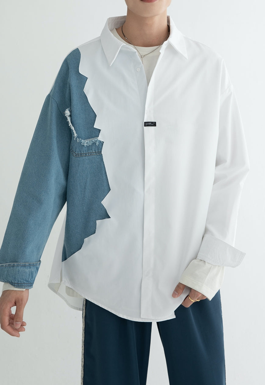 Men's fashion stitching denim shirt