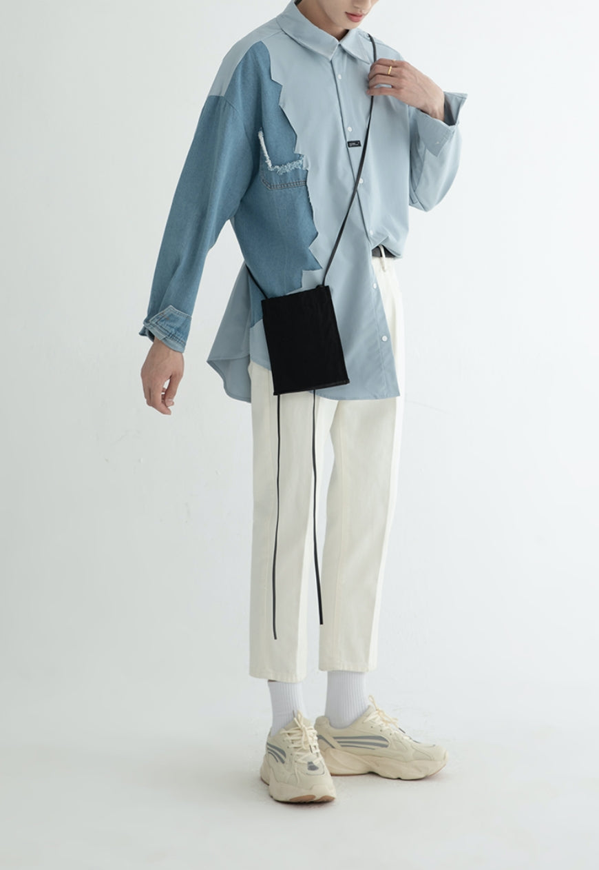 Men's fashion stitching denim shirt