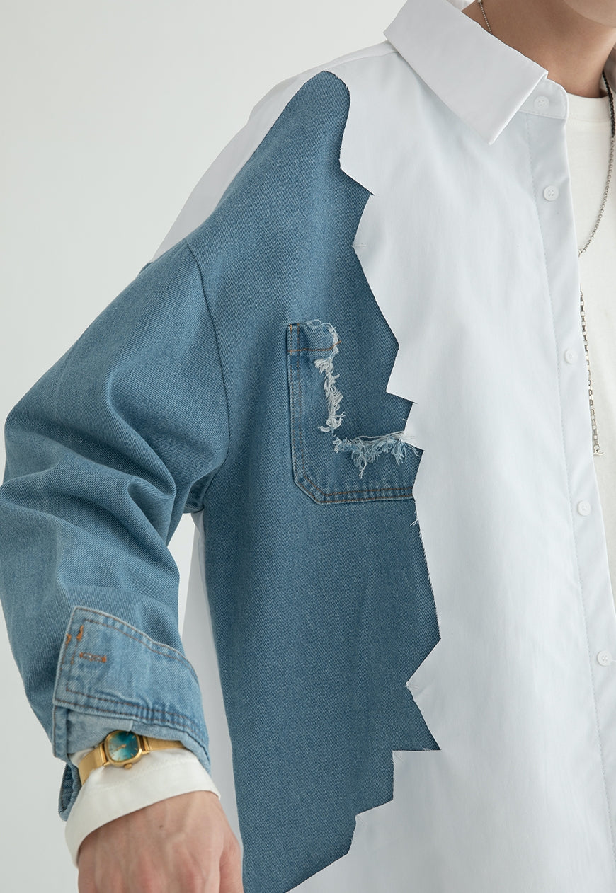 Men's fashion stitching denim shirt