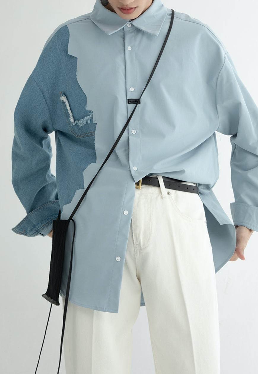 Men's fashion stitching denim shirt
