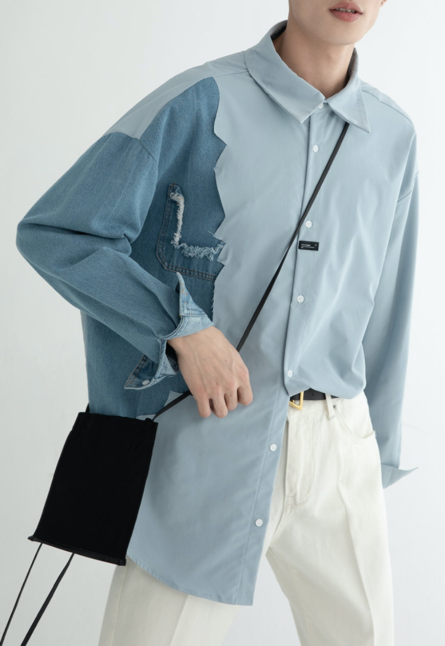 Men's fashion stitching denim shirt