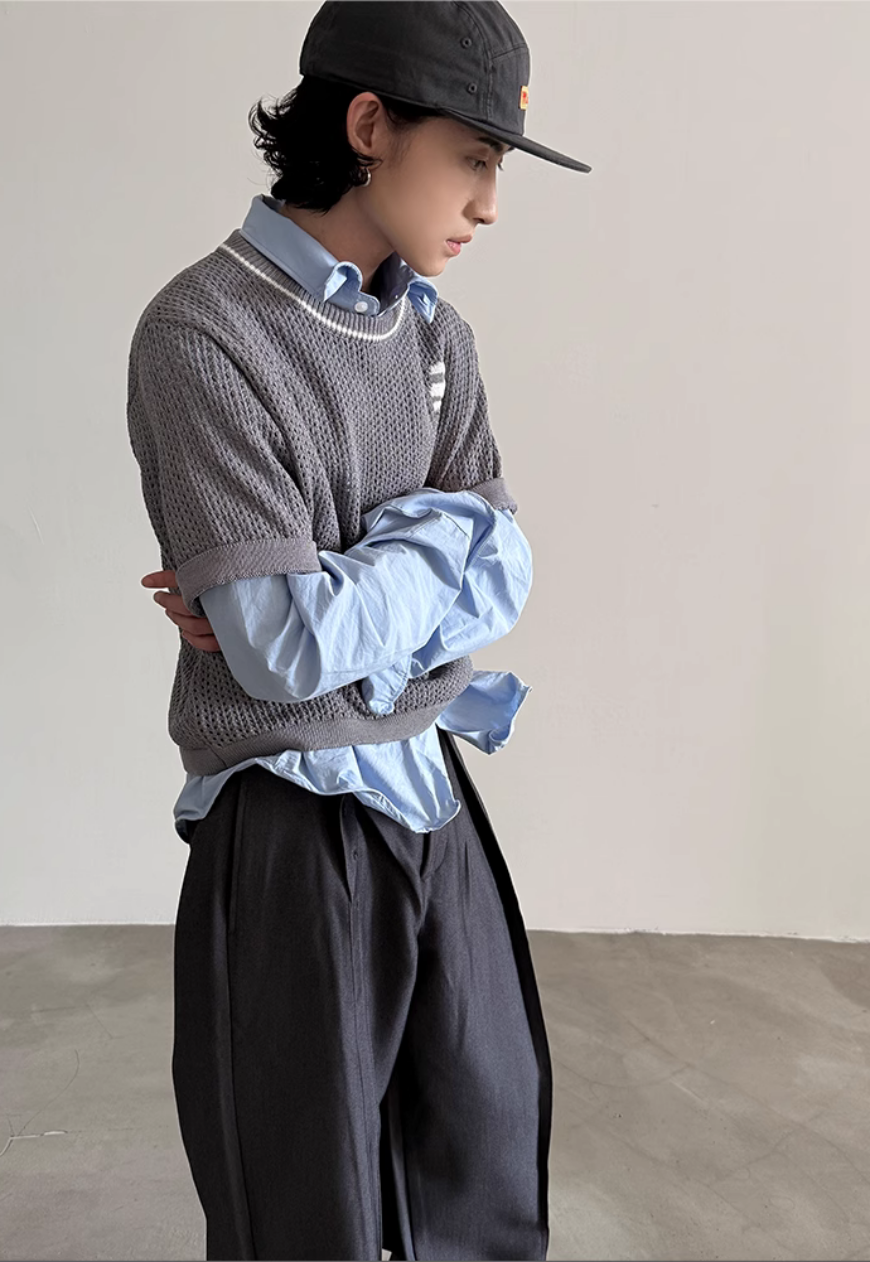 Men's Design contrasting hollow knit sweater