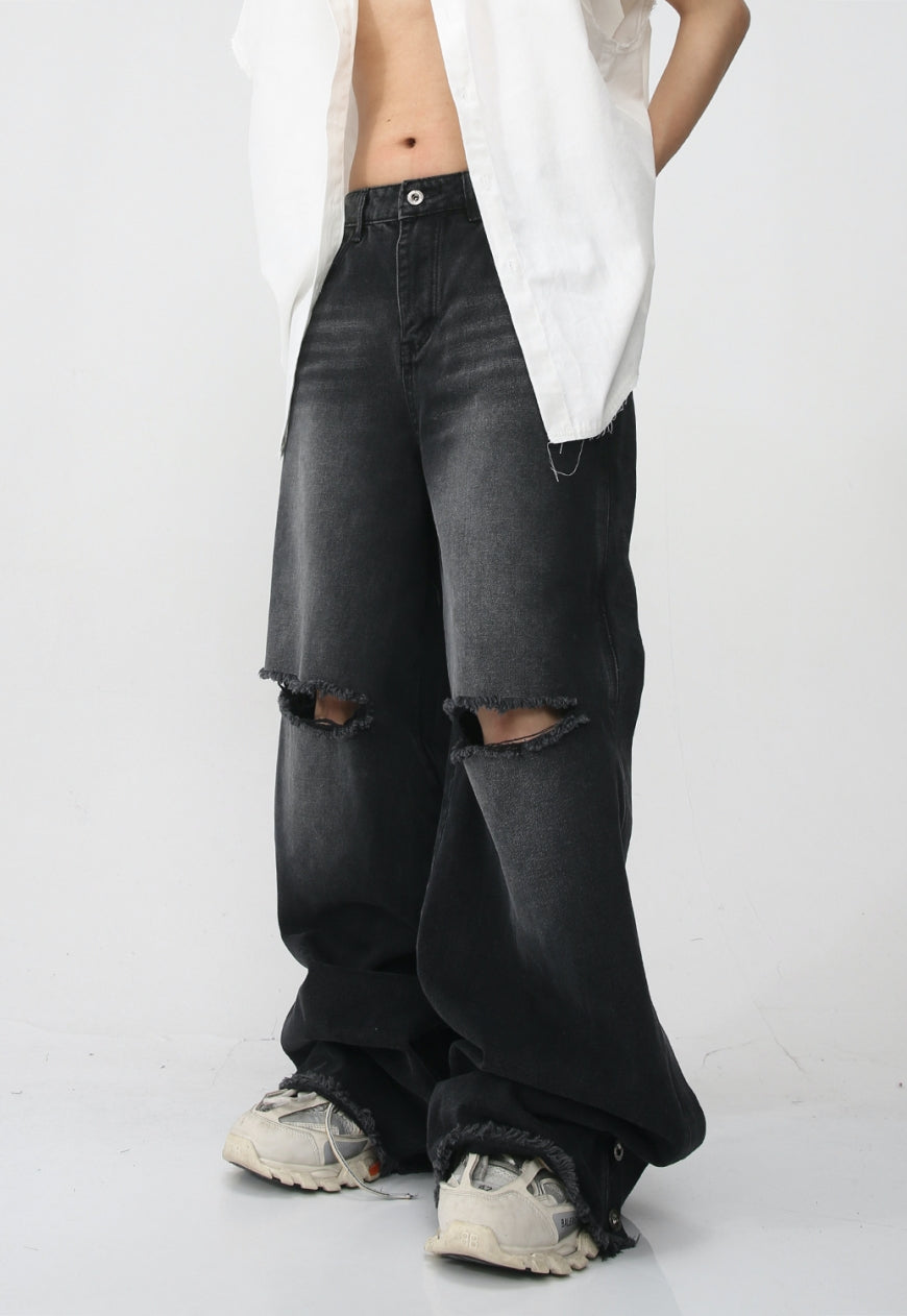 Unisex Loose-fit ripped denim trousers
