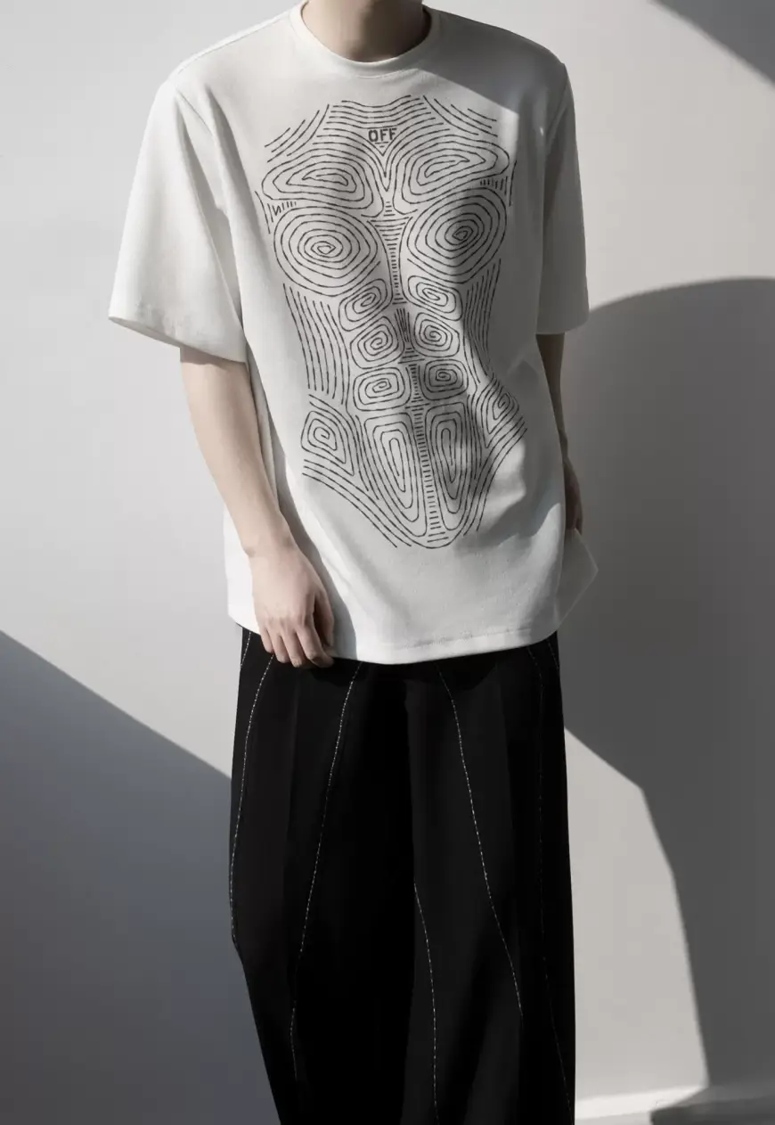 Men's Summer black and white printed t-shirt