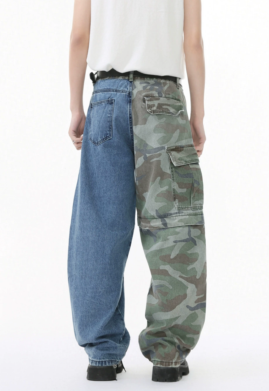 Men's Camouflage patchwork two-tone jeans