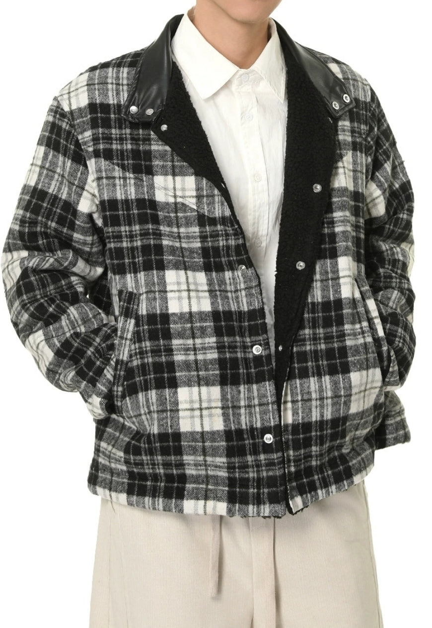 Men's plaid faux lamb wool coat