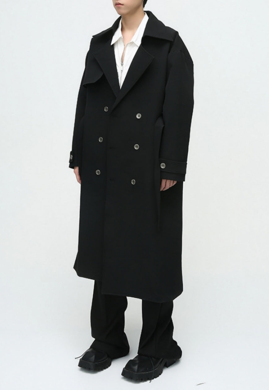 Men's British style double breasted long coat