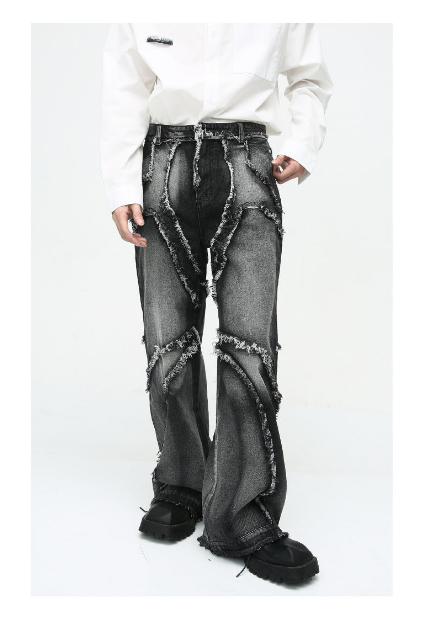 Unisex Designed raw edge loose jeans