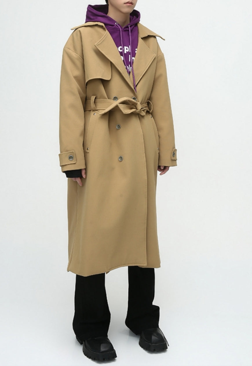 Men's British style double breasted long coat