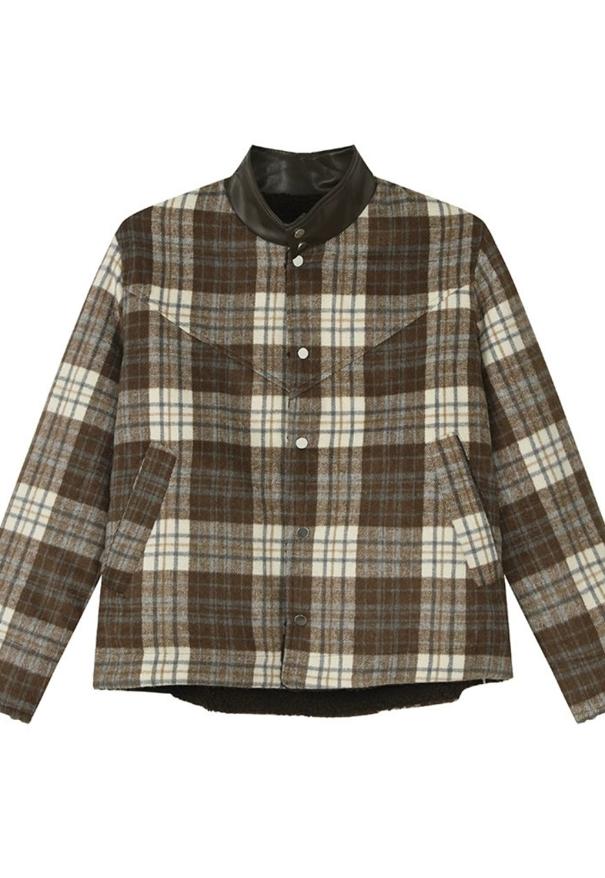 Men's plaid faux lamb wool coat