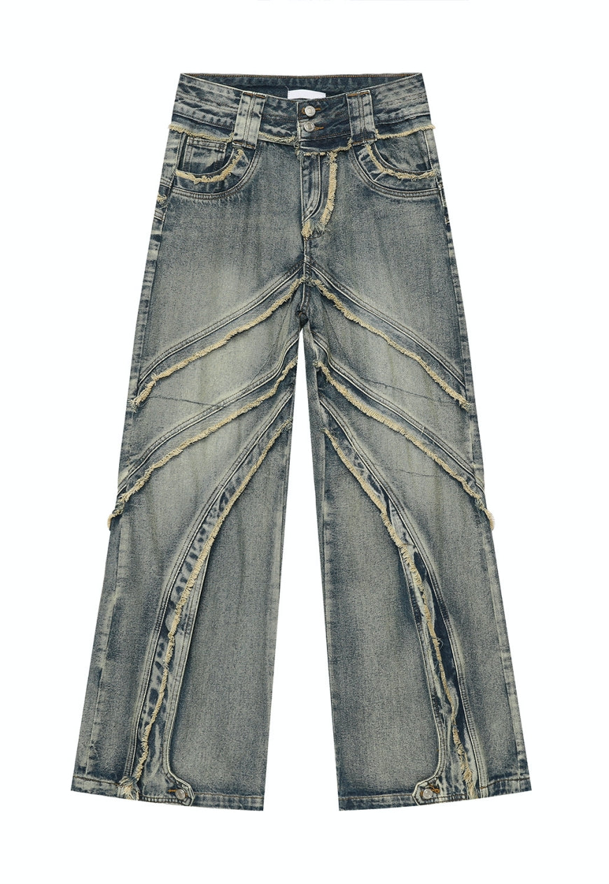 Unisex Deconstructed heavy-duty design jeans