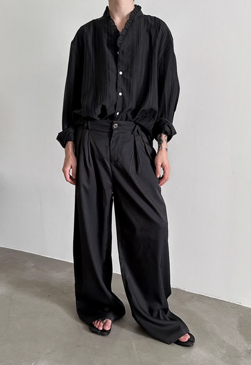 Men's French textured pleated lace shirt