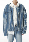 Men's Striped Fringed Denim Jacket