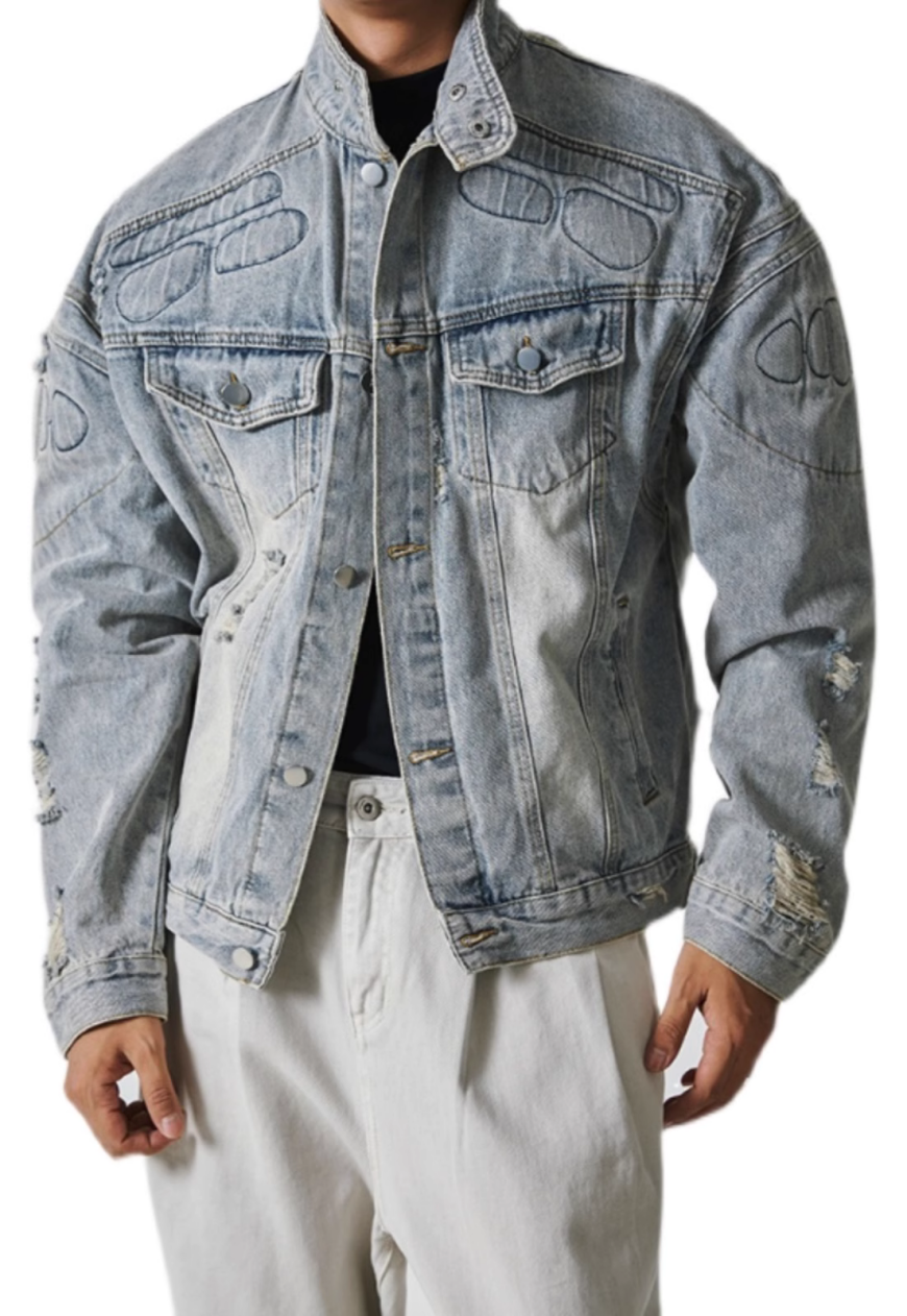 Men's vintage denim ripped jacket