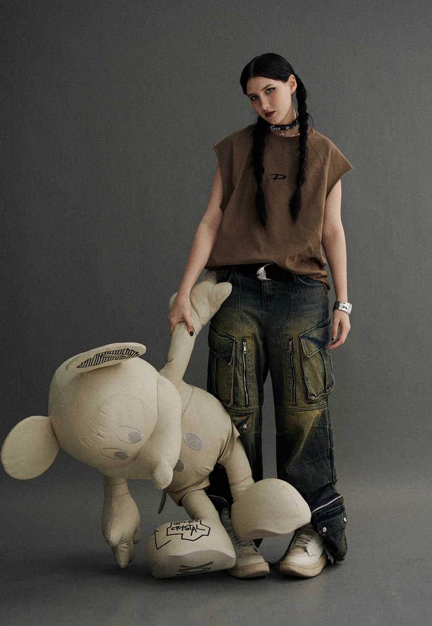 Unisex Vintage Multi Pocket Jeans
