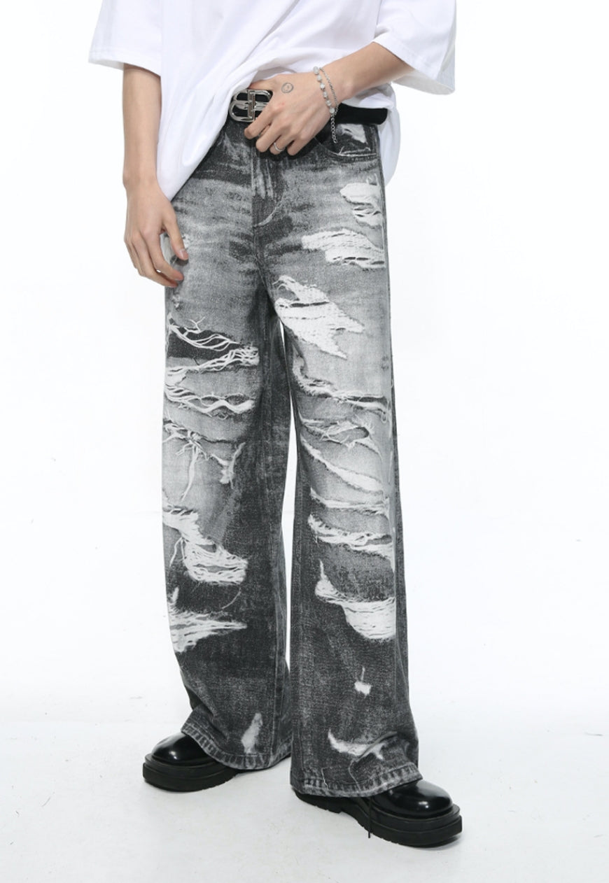 Unisex ripped loose fit jeans