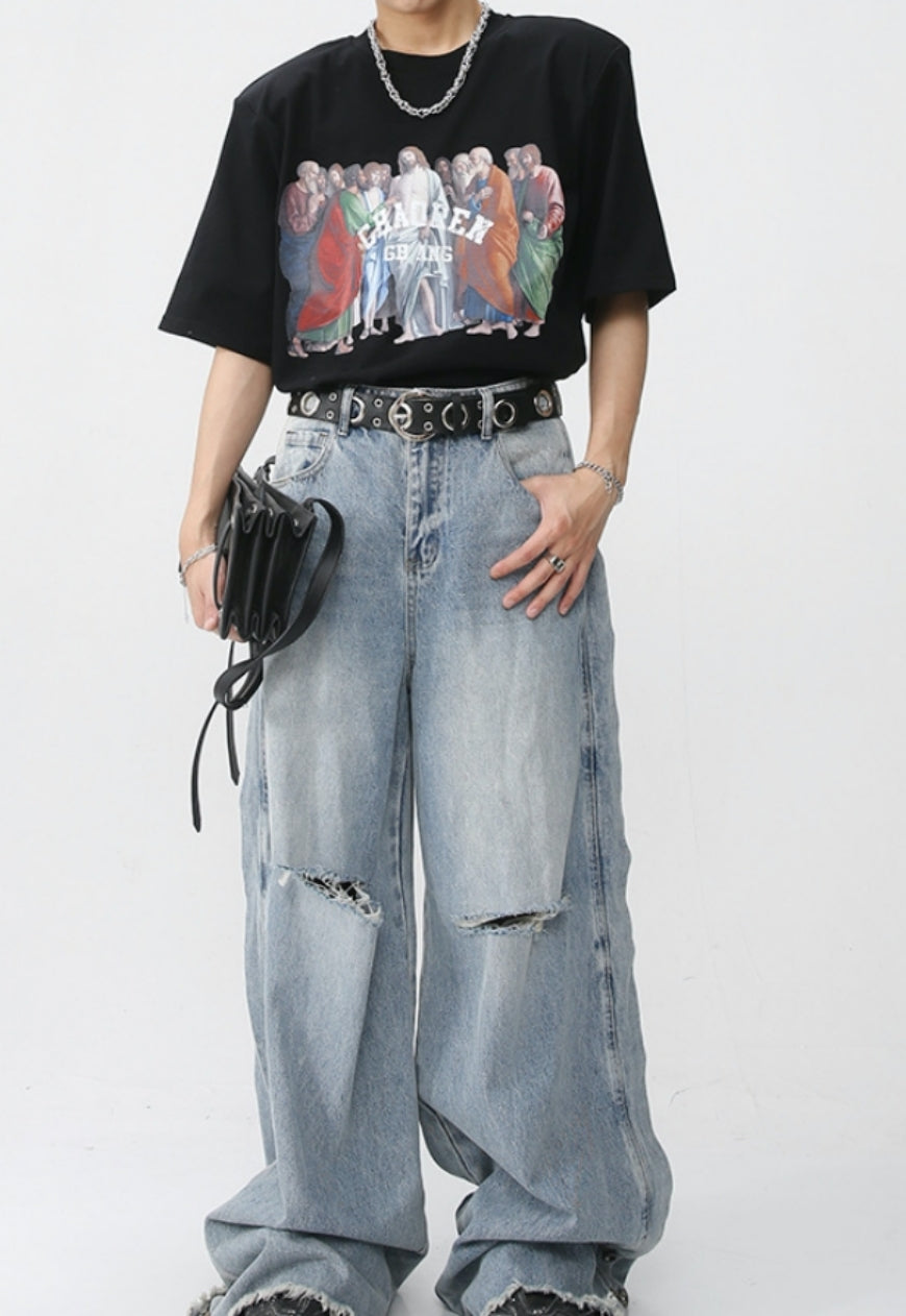 Unisex Loose-fit ripped denim trousers