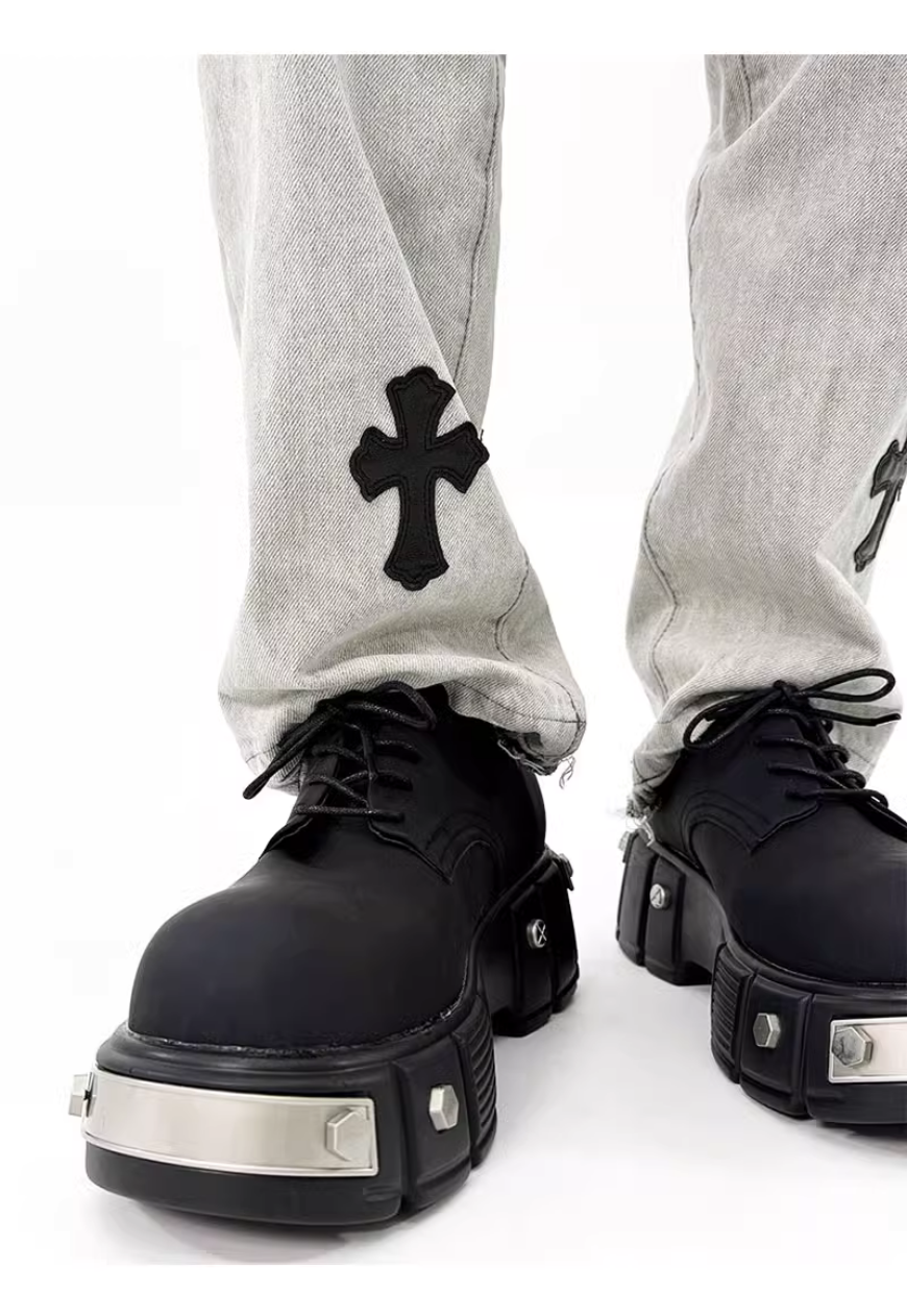 Unisex Iron toe black derby shoes