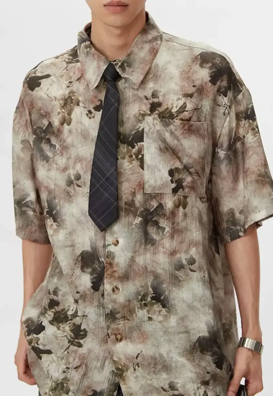 Men's Retro floral shirt with free tie