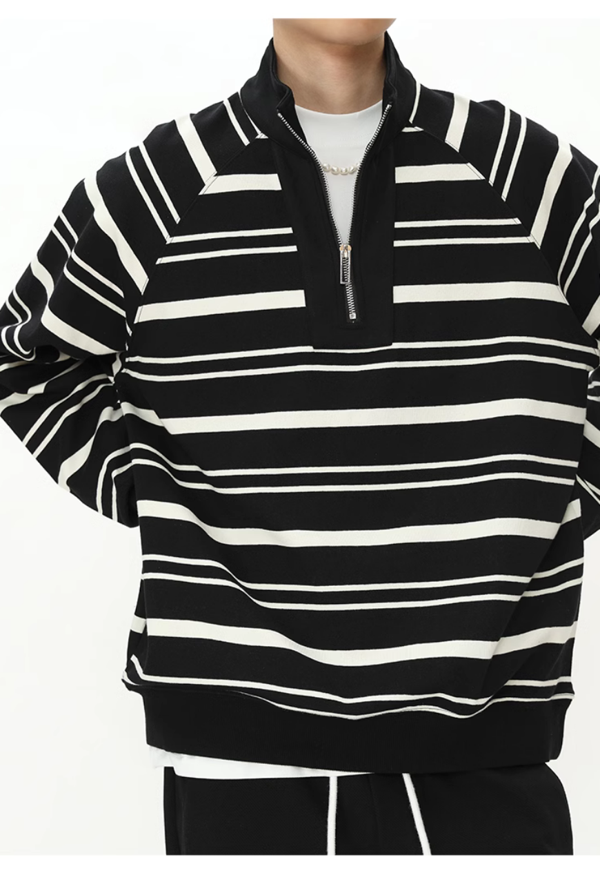 Men's Striped basic POLO zipper sweatshirt