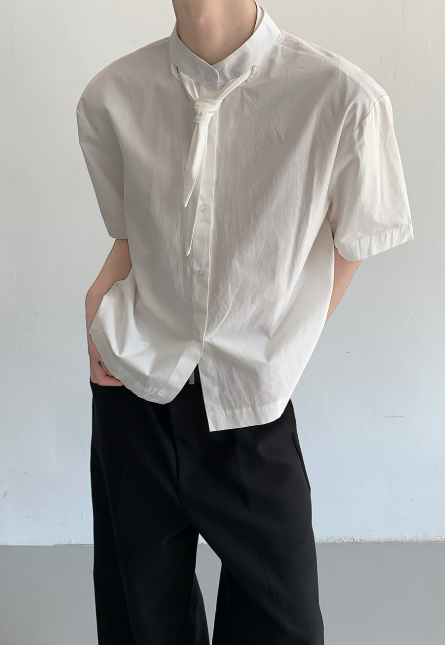 Men's Short-sleeved ribbon shirt