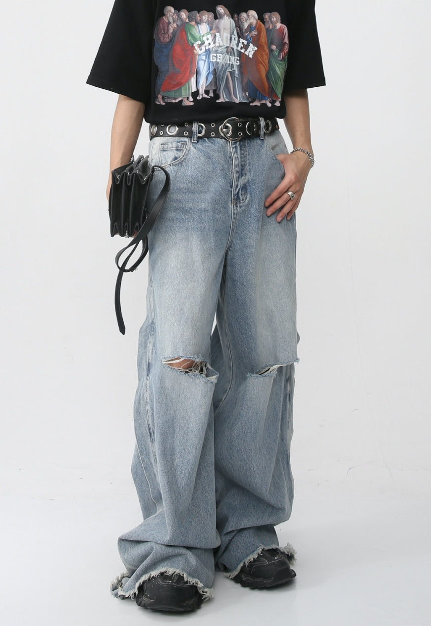 Unisex Loose-fit ripped denim trousers