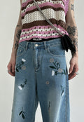Men's flower embroidered jeans