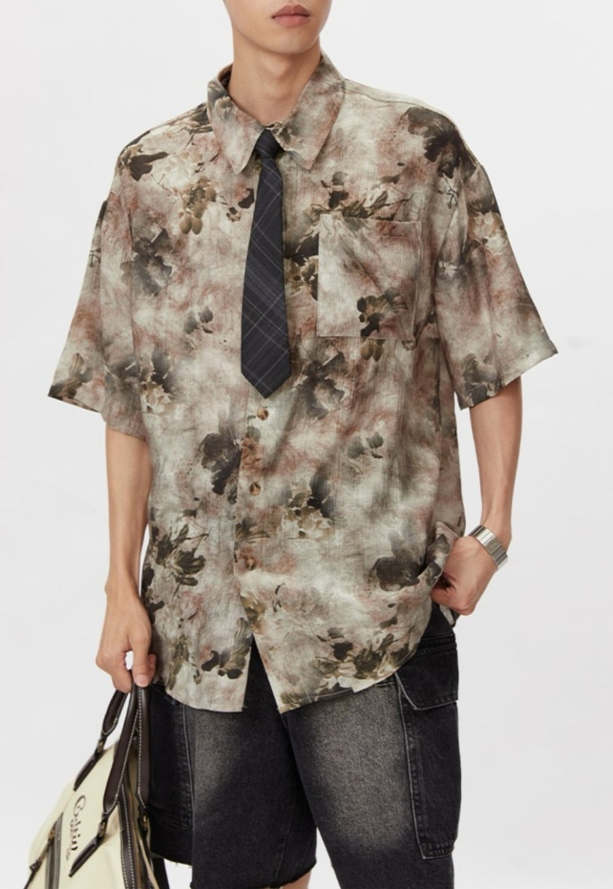 Men's Retro floral shirt with free tie